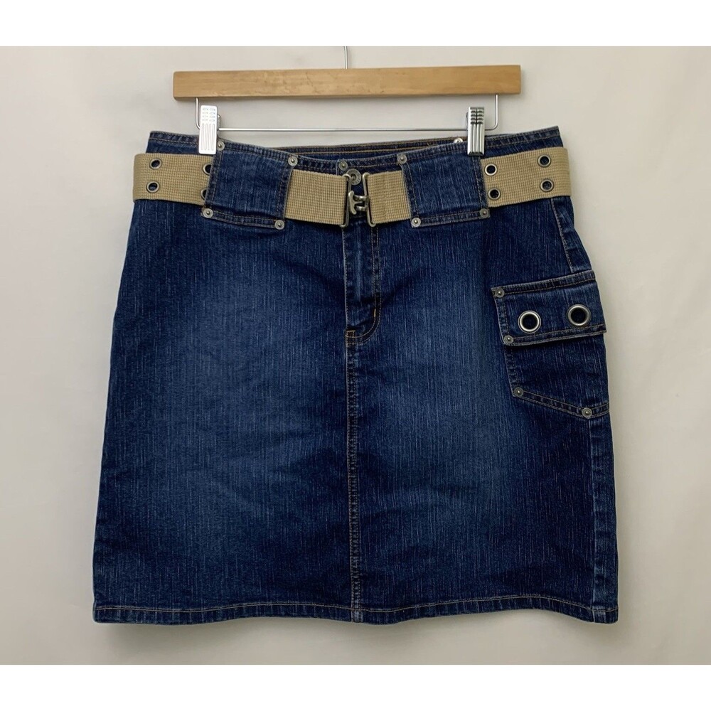 Route 66 Y2K Vintage 2000s Denim Cargo Mini Skirt Size 12 Belt Preppy Streetwear